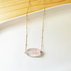 Rose Quartz Gemstone long necklace in Gold