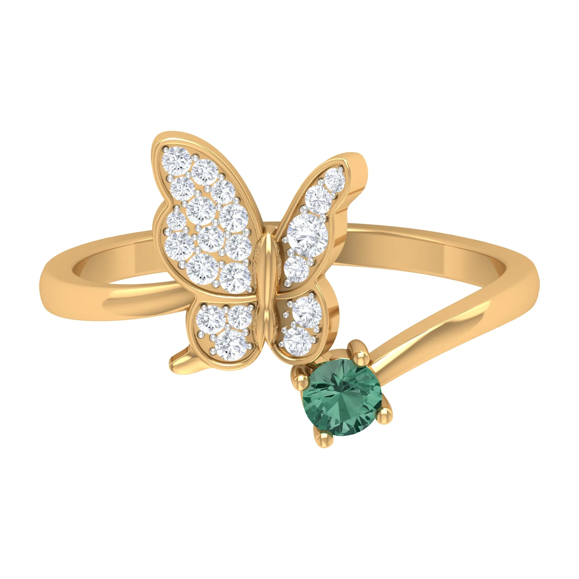 Round Green Sapphire and Diamond Butterfly Ring