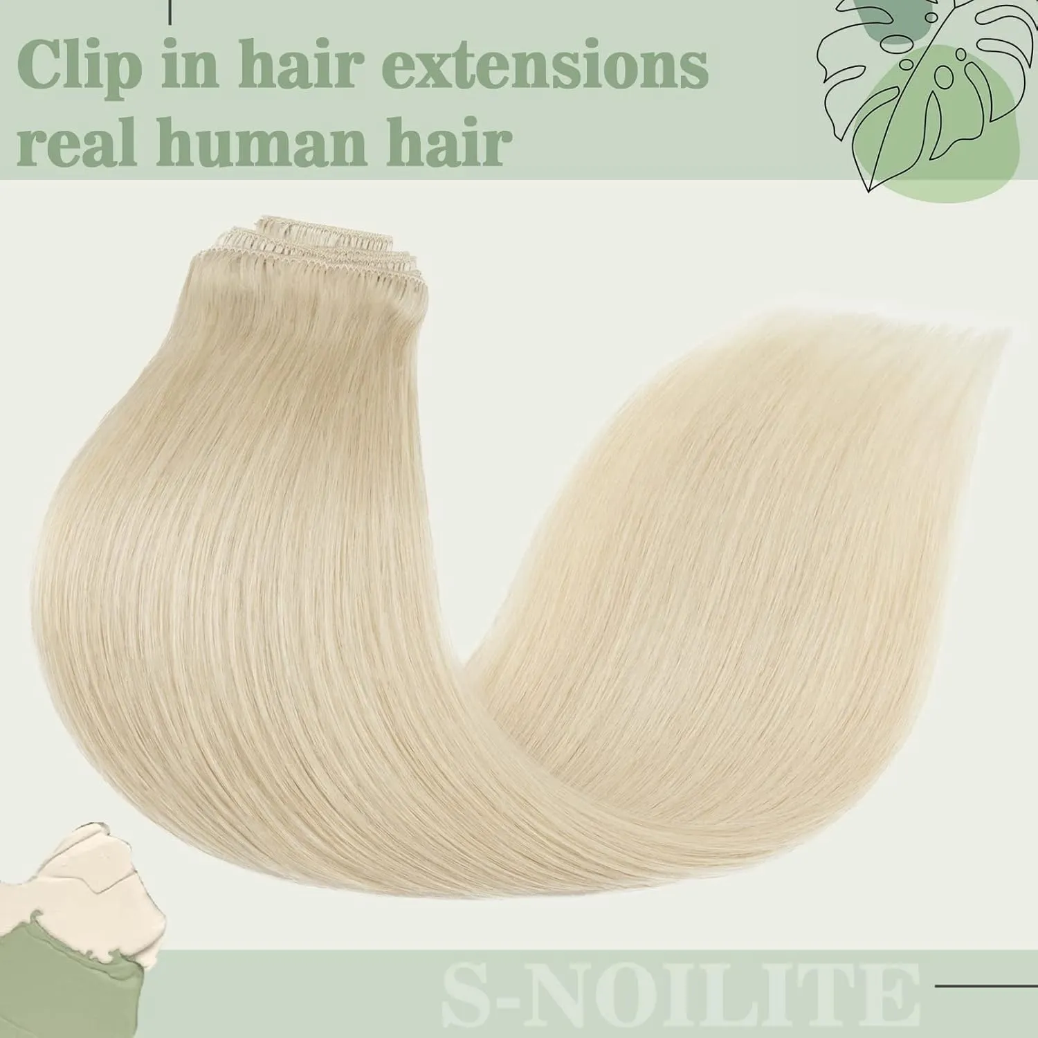S-noilite Clip in Hair Extensions Human Hair Clip in Blonde Hair Full Head 8 Pieces 18 Clpis Set Straight Standard Weft Silky Soft 10 Inch-70g (#60 Platinum Blonde)
