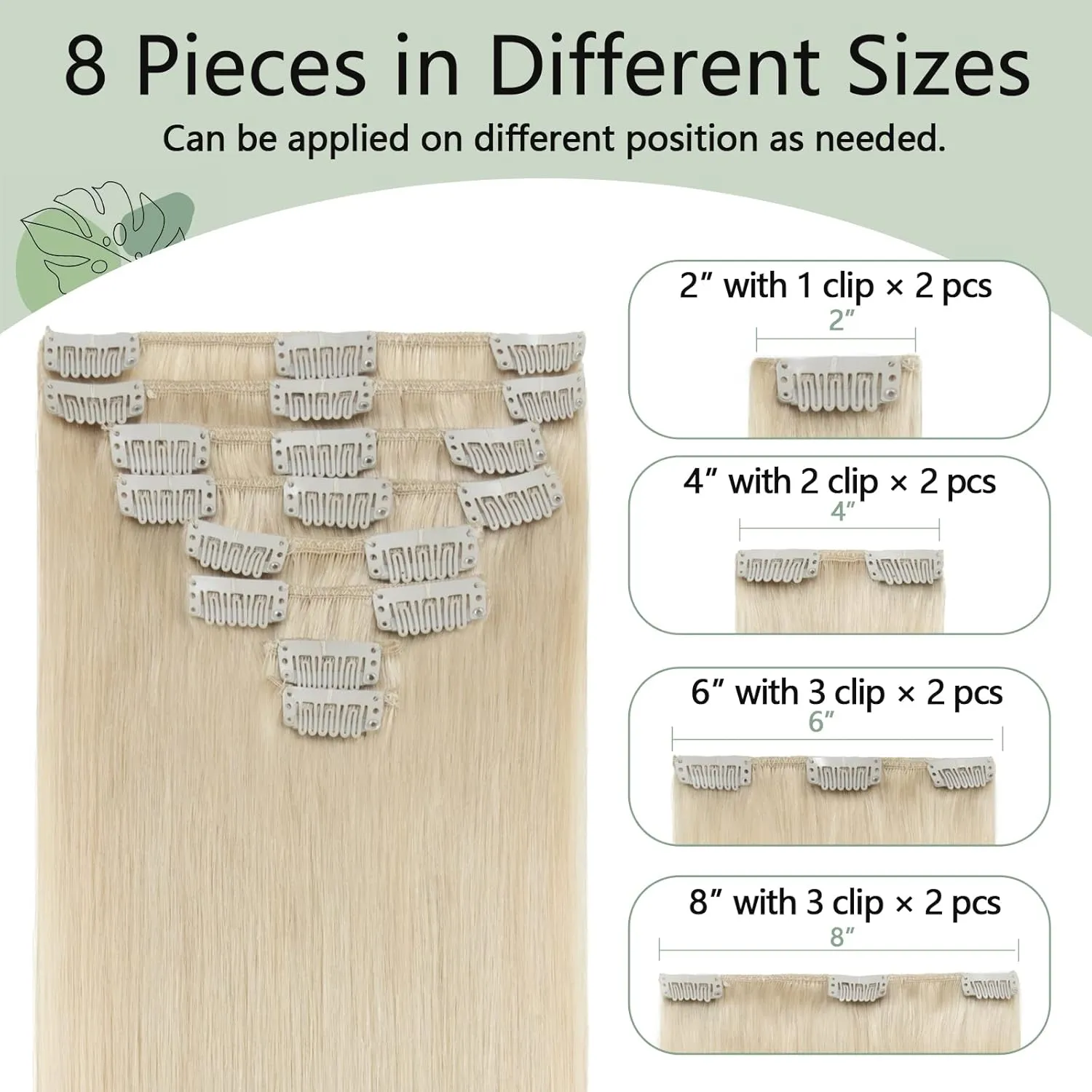 S-noilite Clip in Hair Extensions Human Hair Clip in Blonde Hair Full Head 8 Pieces 18 Clpis Set Straight Standard Weft Silky Soft 10 Inch-70g (#60 Platinum Blonde)