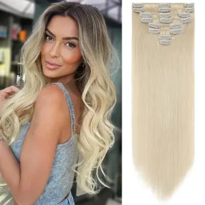 S-noilite Clip in Hair Extensions Human Hair Clip in Blonde Hair Full Head 8 Pieces 18 Clpis Set Straight Standard Weft Silky Soft 10 Inch-70g (#60 Platinum Blonde)