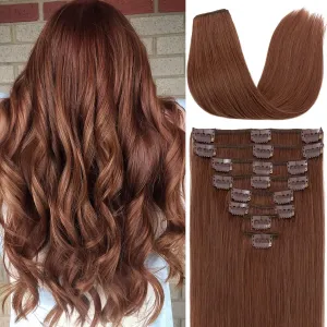 S-noilite Clip in Hair Extensions Human Hair Dark Auburn Human Hair Short Hair Clip in Extensions Full Head 8 Pieces/18 Clips 100% Real Human Hair Silky Straight 10"-70g Dark Auburn (#33)