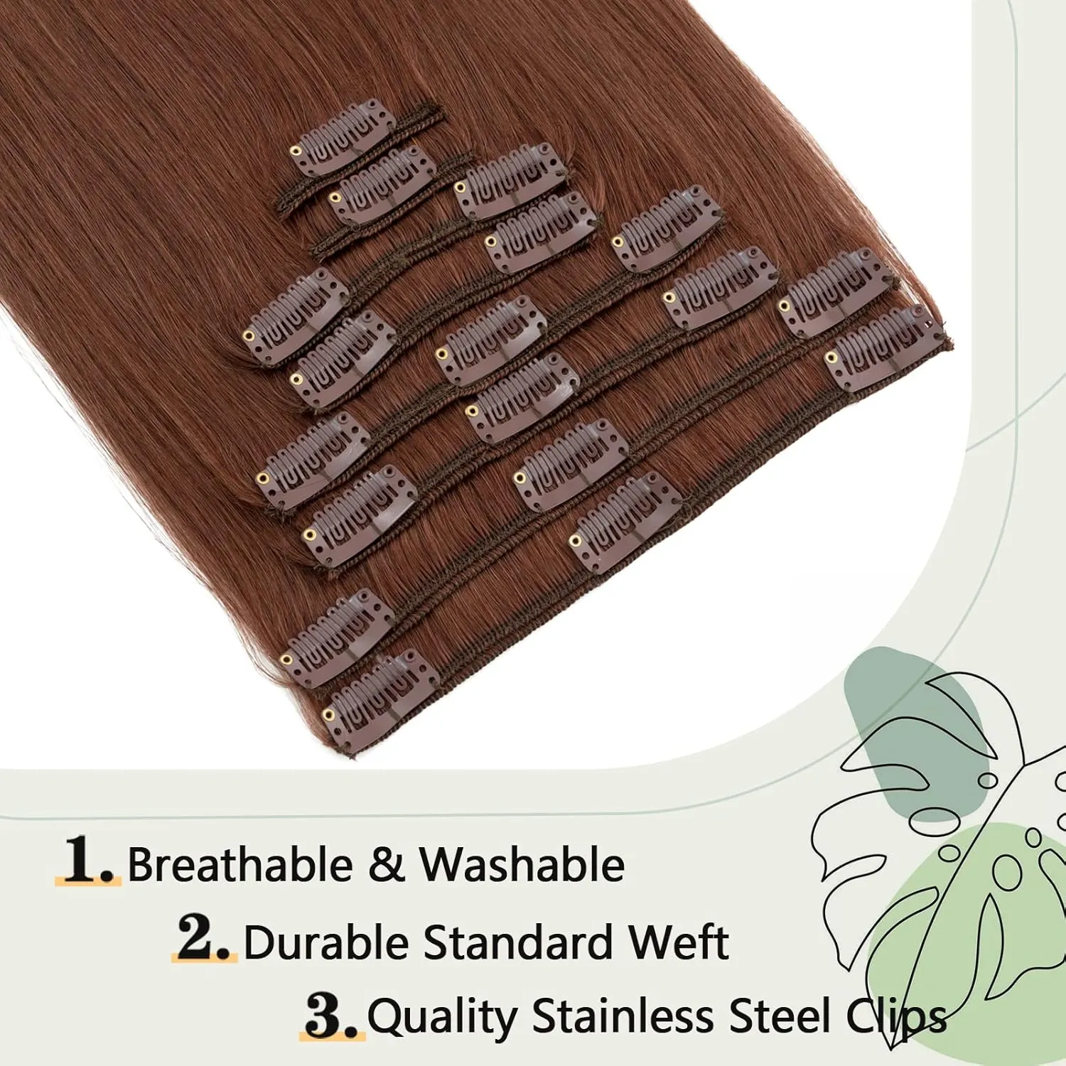 S-noilite Clip in Hair Extensions Human Hair Dark Auburn Human Hair Short Hair Clip in Extensions Full Head 8 Pieces/18 Clips 100% Real Human Hair Silky Straight 10"-70g Dark Auburn (#33)