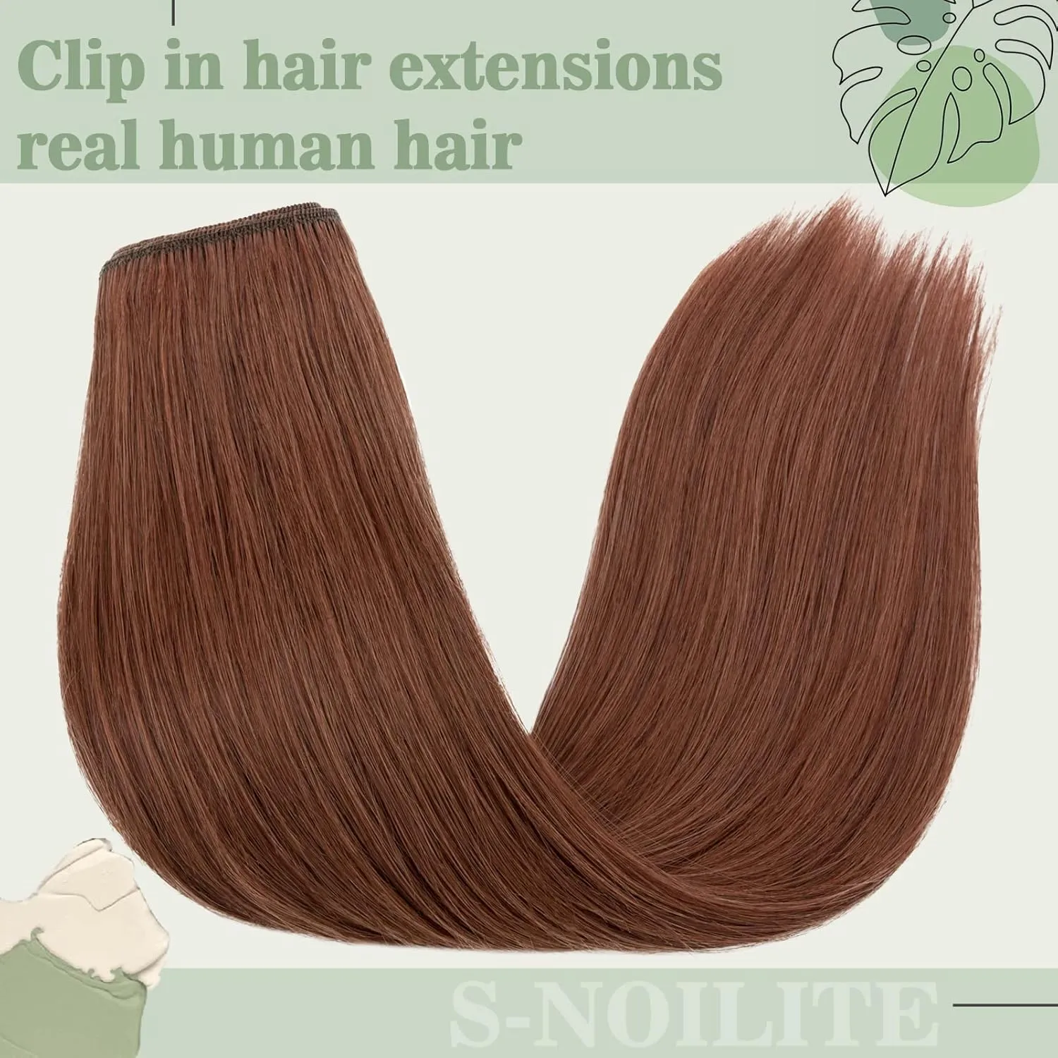 S-noilite Clip in Hair Extensions Human Hair Dark Auburn Human Hair Short Hair Clip in Extensions Full Head 8 Pieces/18 Clips 100% Real Human Hair Silky Straight 10"-70g Dark Auburn (#33)