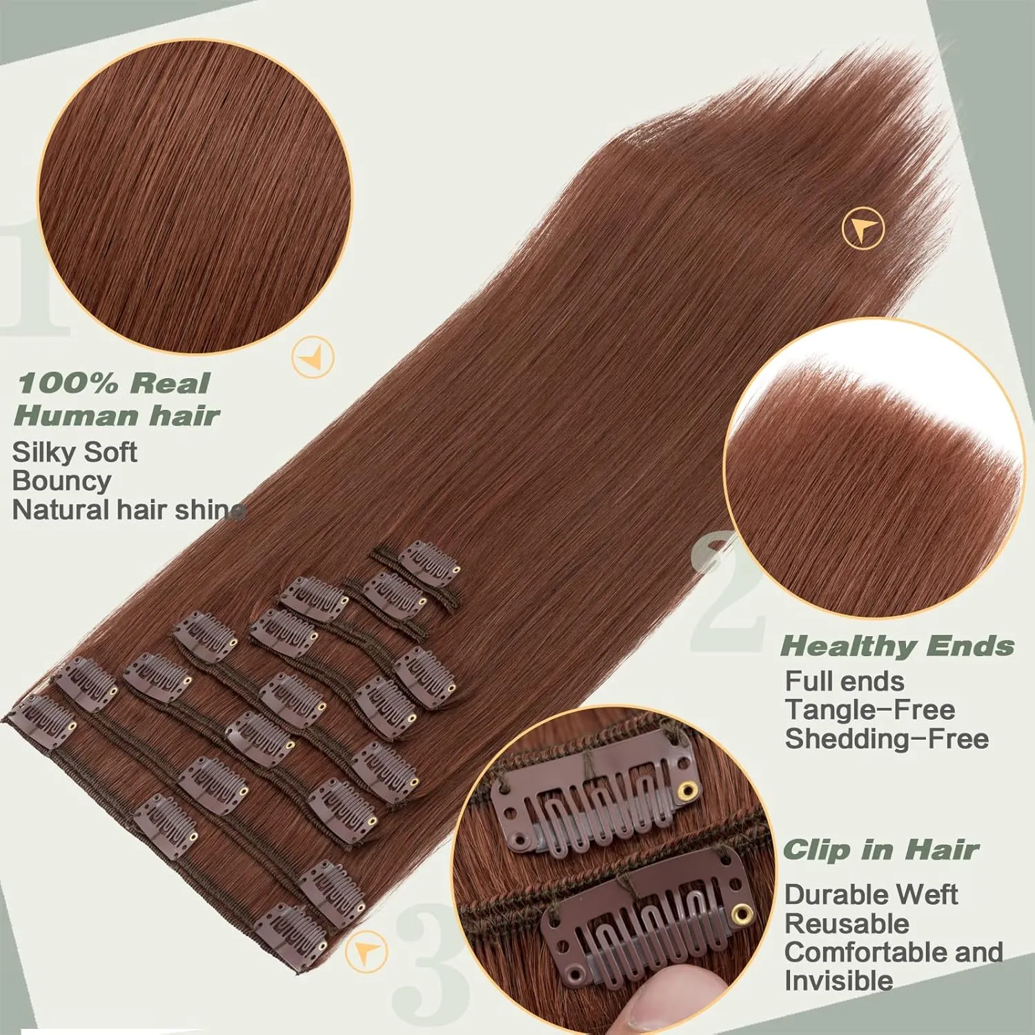 S-noilite Clip in Hair Extensions Human Hair Dark Auburn Human Hair Short Hair Clip in Extensions Full Head 8 Pieces/18 Clips 100% Real Human Hair Silky Straight 10"-70g Dark Auburn (#33)