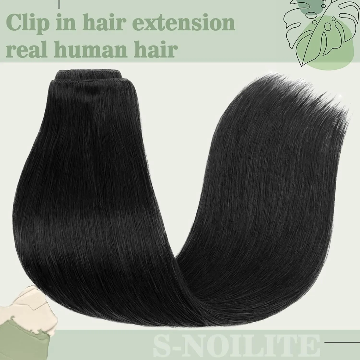 S-noilite Clip in Human Hair Extensions Clip in Remy Hair Extensions Short Length Black Hair Full Head 8 Pieces/Set Short Straight Soft Style Silky for Beauty 10 Inch-70g (#01 Jet Black)