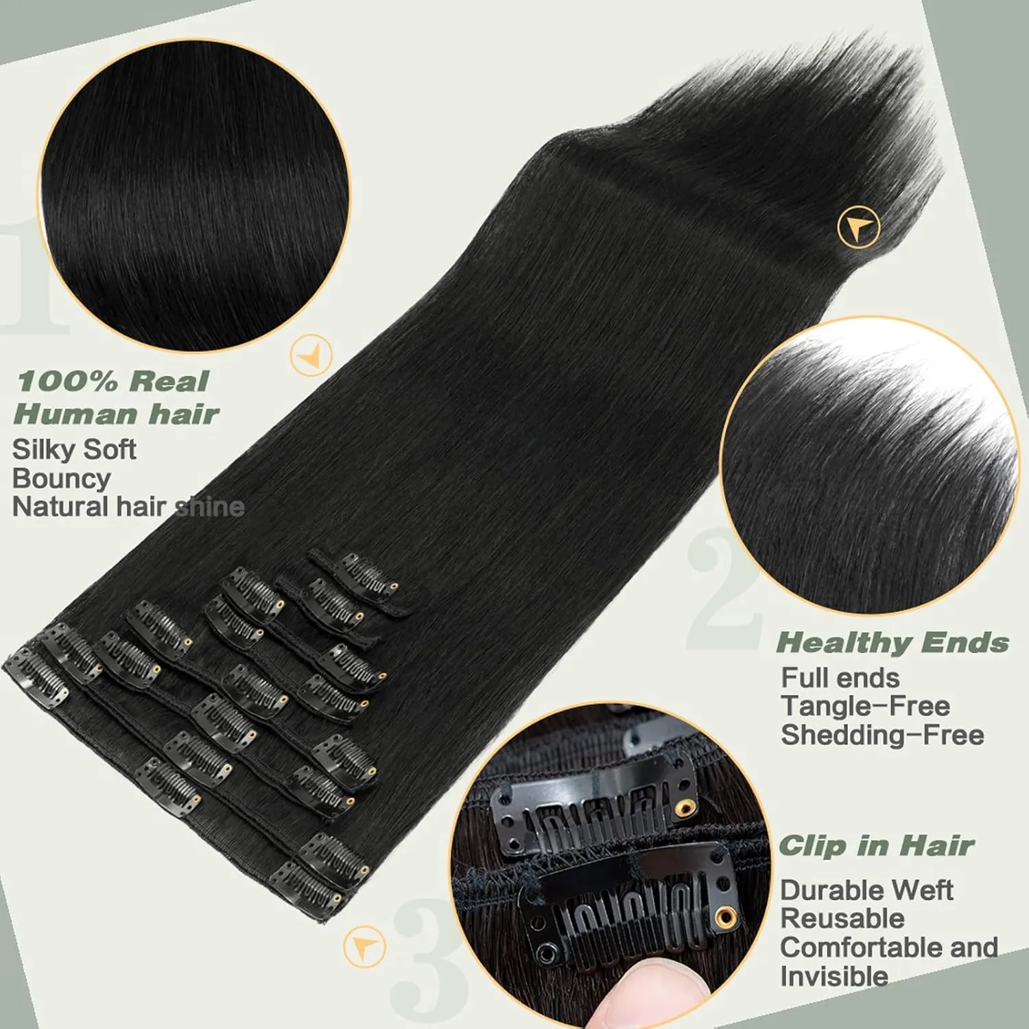 S-noilite Clip in Human Hair Extensions Clip in Remy Hair Extensions Short Length Black Hair Full Head 8 Pieces/Set Short Straight Soft Style Silky for Beauty 10 Inch-70g (#01 Jet Black)