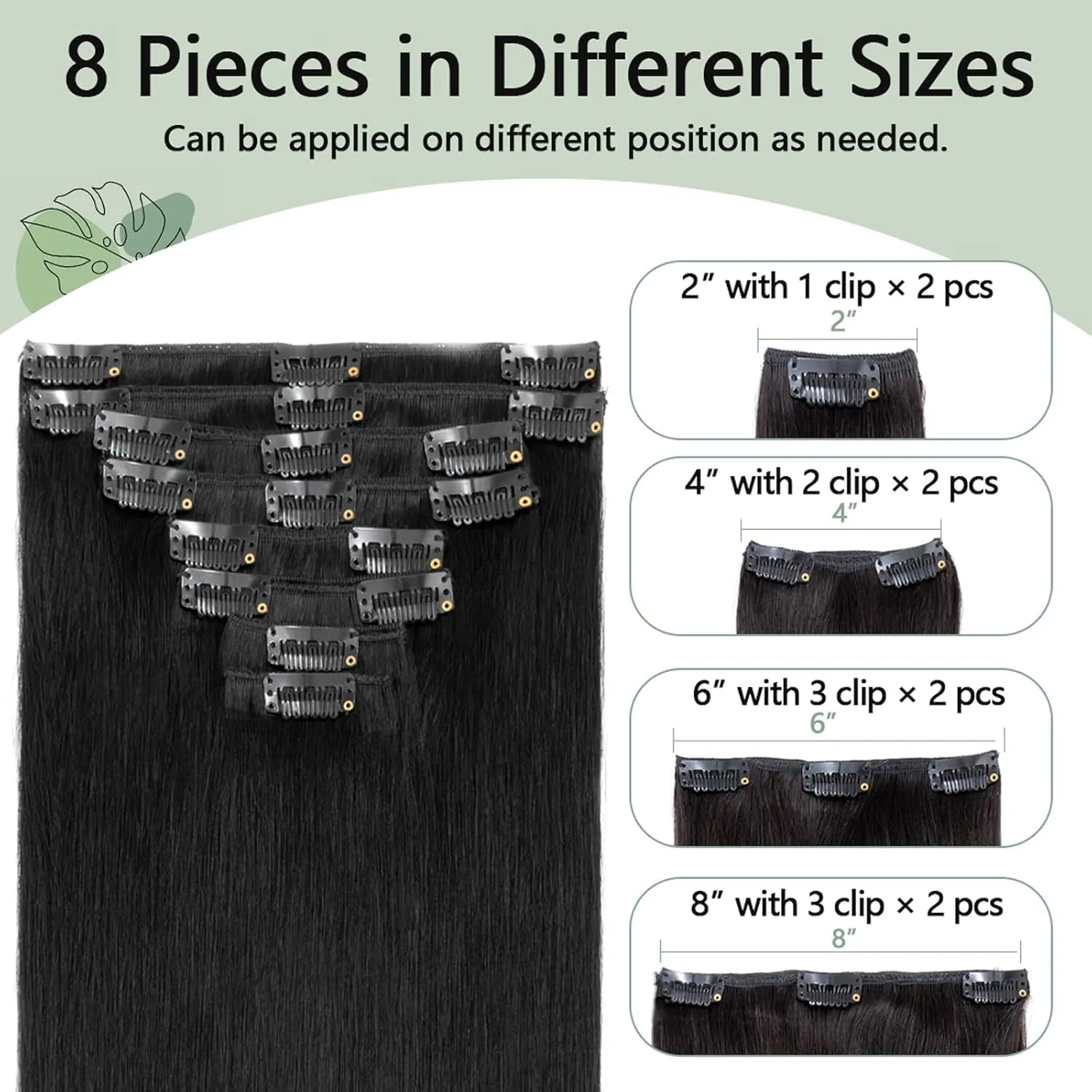 S-noilite Clip in Human Hair Extensions Clip in Remy Hair Extensions Short Length Black Hair Full Head 8 Pieces/Set Short Straight Soft Style Silky for Beauty 10 Inch-70g (#01 Jet Black)