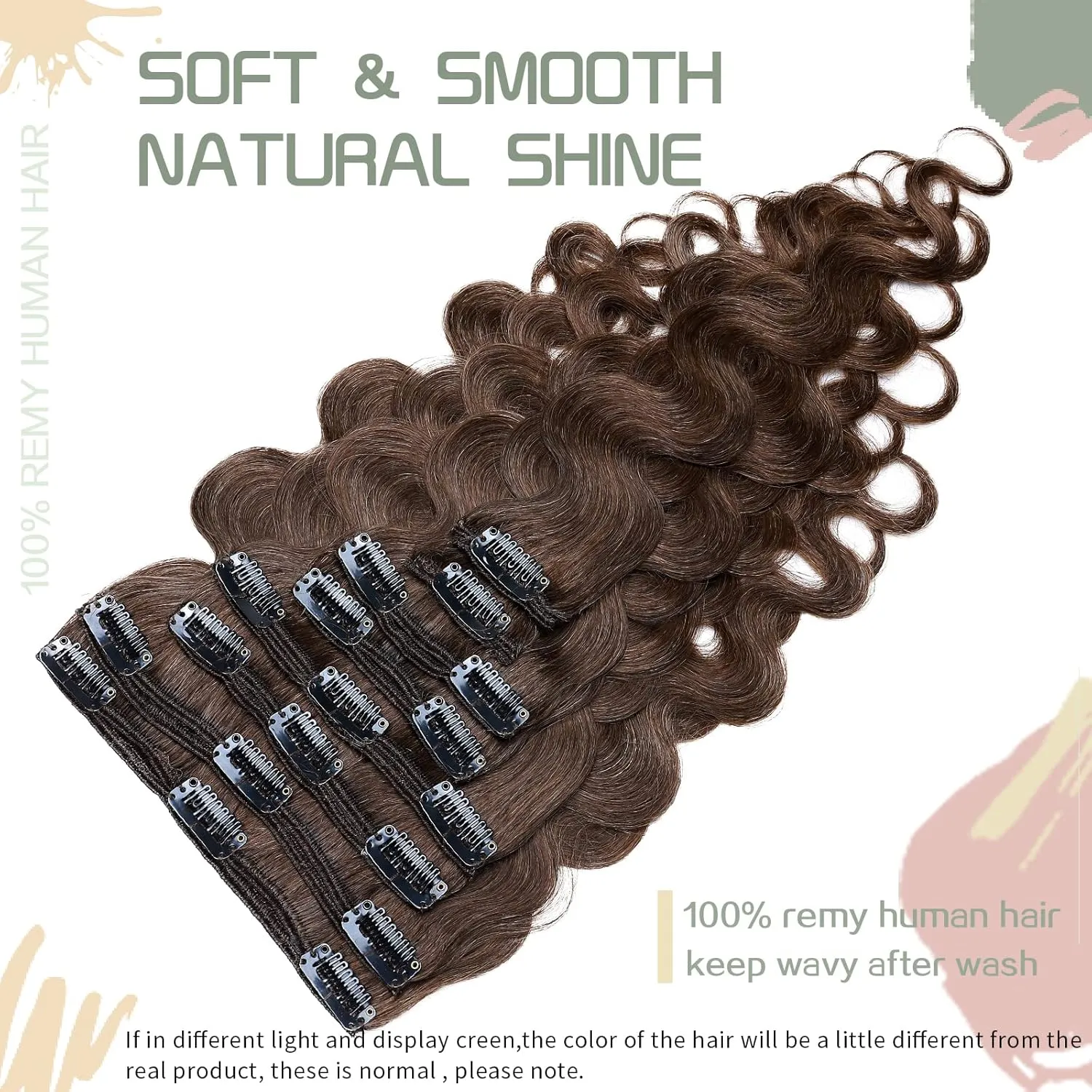 S-noilite Clip in Human Hair Extensions Curly Wavy 100% Real Remy Thick True Double Weft Clip in Hair Extensions Wavy Full Head 8 Pieces 18 Clips (20 Inch - 150g,Medium Brown (#04))
