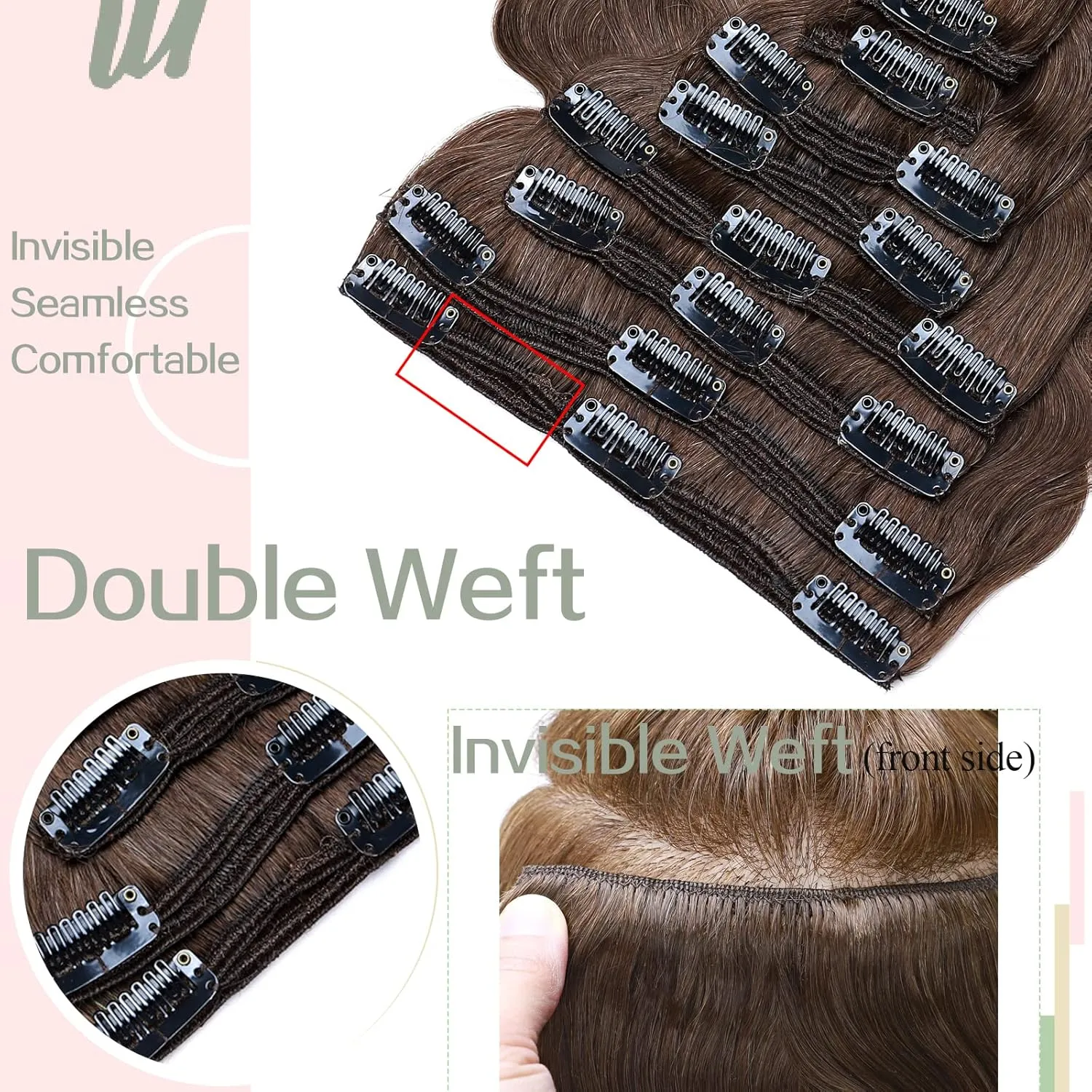 S-noilite Clip in Human Hair Extensions Curly Wavy 100% Real Remy Thick True Double Weft Clip in Hair Extensions Wavy Full Head 8 Pieces 18 Clips (20 Inch - 150g,Medium Brown (#04))