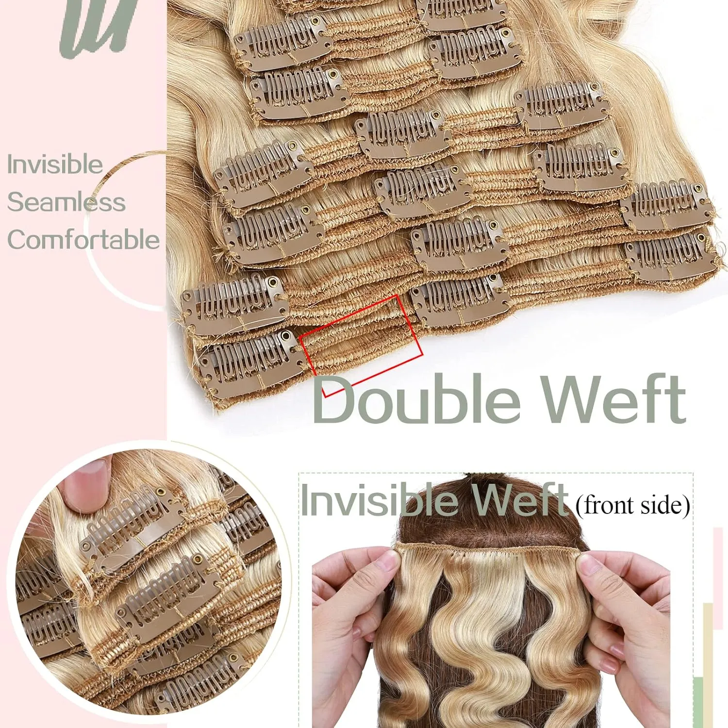 S-noilite Wavy Clip in Hair Extensions Real Human Hair Natural Wavy Remy Hair Thick Double Weft Clip in Extensions Full Head 8 Pieces 18 Clips (18 Inch - 140g,Ash Blonde/Bleach Blonde(#18/613))