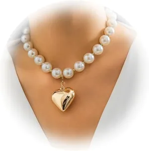 Sexy Bikini Pearl Choker Necklaces Summer Beach Pearl Clavicle Chain Necklace Elegant Heart Pendant Body Jewelry Festival Rave Pearl Collar Body Chain Necklace for Women