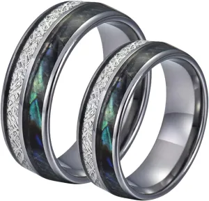 Silver Engagement Ring, Stainless Steel Rings for Women 8mm Silver Ring Inlay Shell and Metal Men's and Women's Fashion Rings