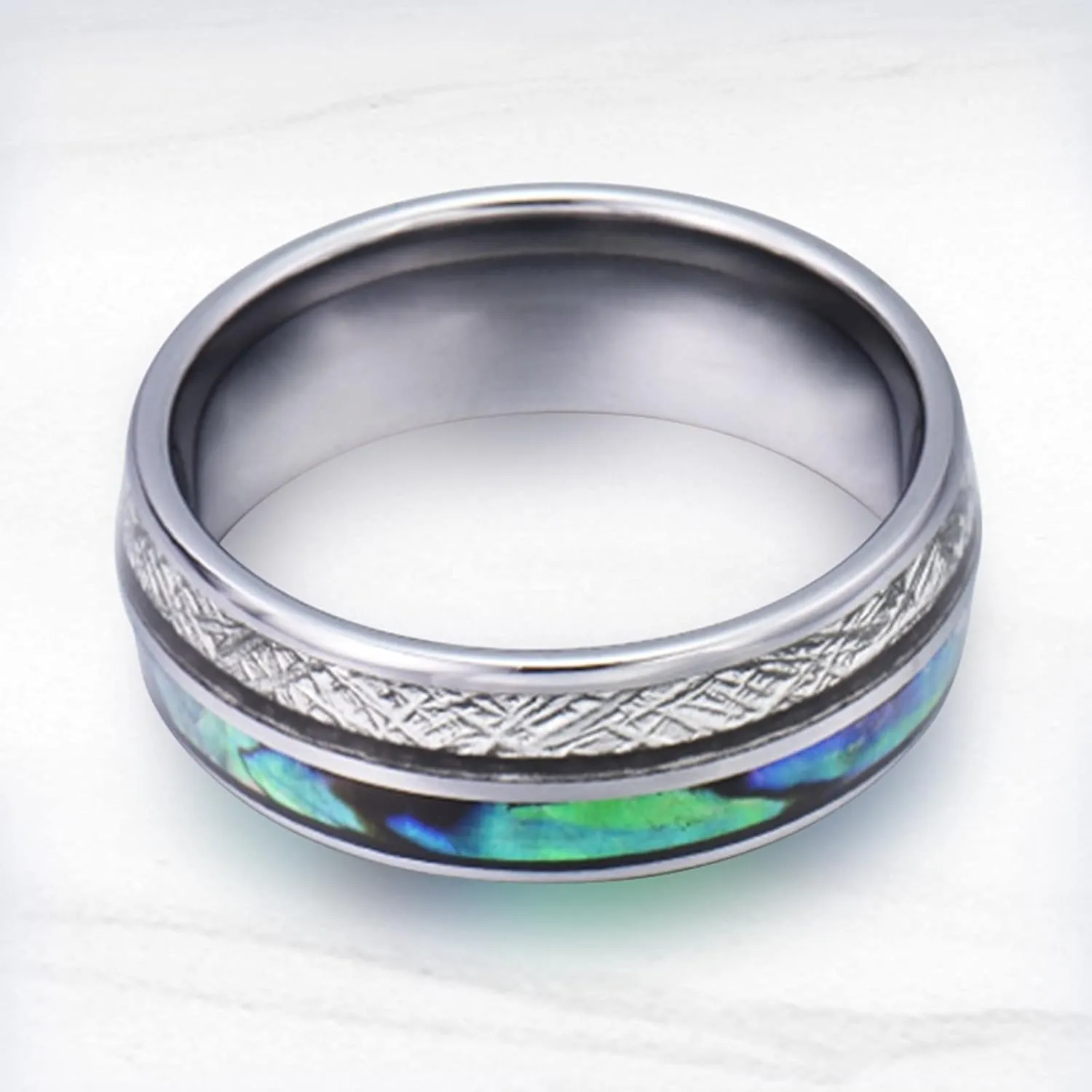 Silver Engagement Ring, Stainless Steel Rings for Women 8mm Silver Ring Inlay Shell and Metal Men's and Women's Fashion Rings