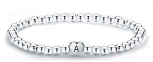 Silver Heart Initial Beaded Bracelet for Women Men,Dainty Stretch Letter Bracelets,Trendy Stackable Bracelets Jewelry Gifts