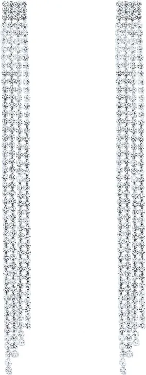 Silver Rhinestone Tassel Dangle Earrings for Women Long Fringe Dress Prom Drop Earrings Bling Chandelier Earrings Jewelry Gift 2024