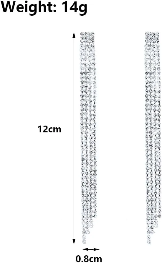 Silver Rhinestone Tassel Dangle Earrings for Women Long Fringe Dress Prom Drop Earrings Bling Chandelier Earrings Jewelry Gift 2024