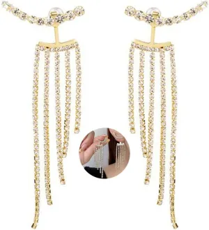 Silver Rhinestone Tassel Prom Earrings for Women Long Sparkly Rhinestone Tassel Dangle Drop Earrings Wedding Party Jewelry Gifts