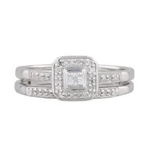 SilverDia 0.10 Ct Round Cut Diamond Bridal Wedding Band Engagement Rings Set For Women 14k White Gold Plated Anniversary Ring Set 925 Sterling Silver Handmade Stacking Matching Customized Gift For Her