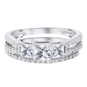 SilverDia 1 Ct Princess & Round Cut Diamond Classic Wedding Band Engagement Rings Set For Women's 14k White Gold Finish Fine 925 Sterling Silver Handmade Customized Stacking Matching Nice Gift For Her