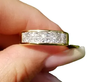 SilverDia 1 Ct Princess Cut Diamond Invisible Setting Classic Royal Engagement Band Ring 14k Yellow Gold Plated Wedding Band Real 925 Sterling Silver Handmade Customized Anniversary Ring Gift For Her