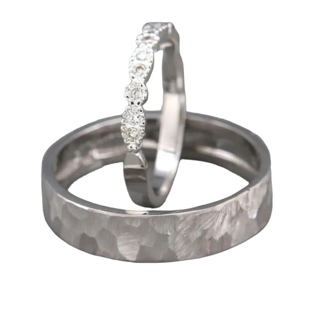 SilverDia 1 Ct Round Cut Diamond Classic Unique Wedding Band Engagement Rings Set For Women 14k White Gold Plated 925 Sterling Silver Handmade Stacking Matching Customized Promise Band Gift For Her