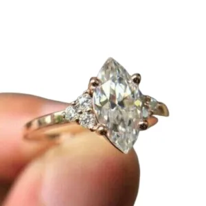 SilverDia 2 Ct Marquise Cut Diamond Classic Delicate Solitaire Wedding Cluster Engagement Rings For Women 14K Yellow Gold Plated Promise Ring 925 Sterling Silver Handmade Anniversary Ring Gift