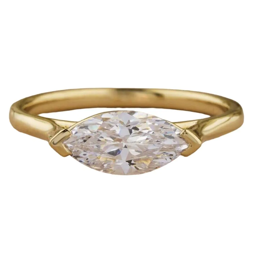 SilverDia 2.50 Ct Marquise Cut Diamond East-West Solitaire Engagement Rings For Women's 14K Yellow Gold Finish Wedding Ring Fine 925 Sterling Silver Handmade Anniversary Ring Customized Gift For Her