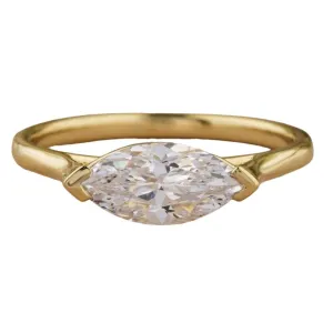 SilverDia 2.50 Ct Marquise Cut Diamond East-West Solitaire Engagement Rings For Women's 14K Yellow Gold Finish Wedding Ring Fine 925 Sterling Silver Handmade Anniversary Ring Customized Gift For Her
