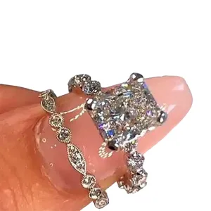 SilverDia 4 Ct Radiant Cut Diamond Classic Vintage Wedding Rings For Women 14k White Gold Plated Engagement Ring 925 Sterling Silver Handmade Anniversary Ring Customized Stacking Gift For Her