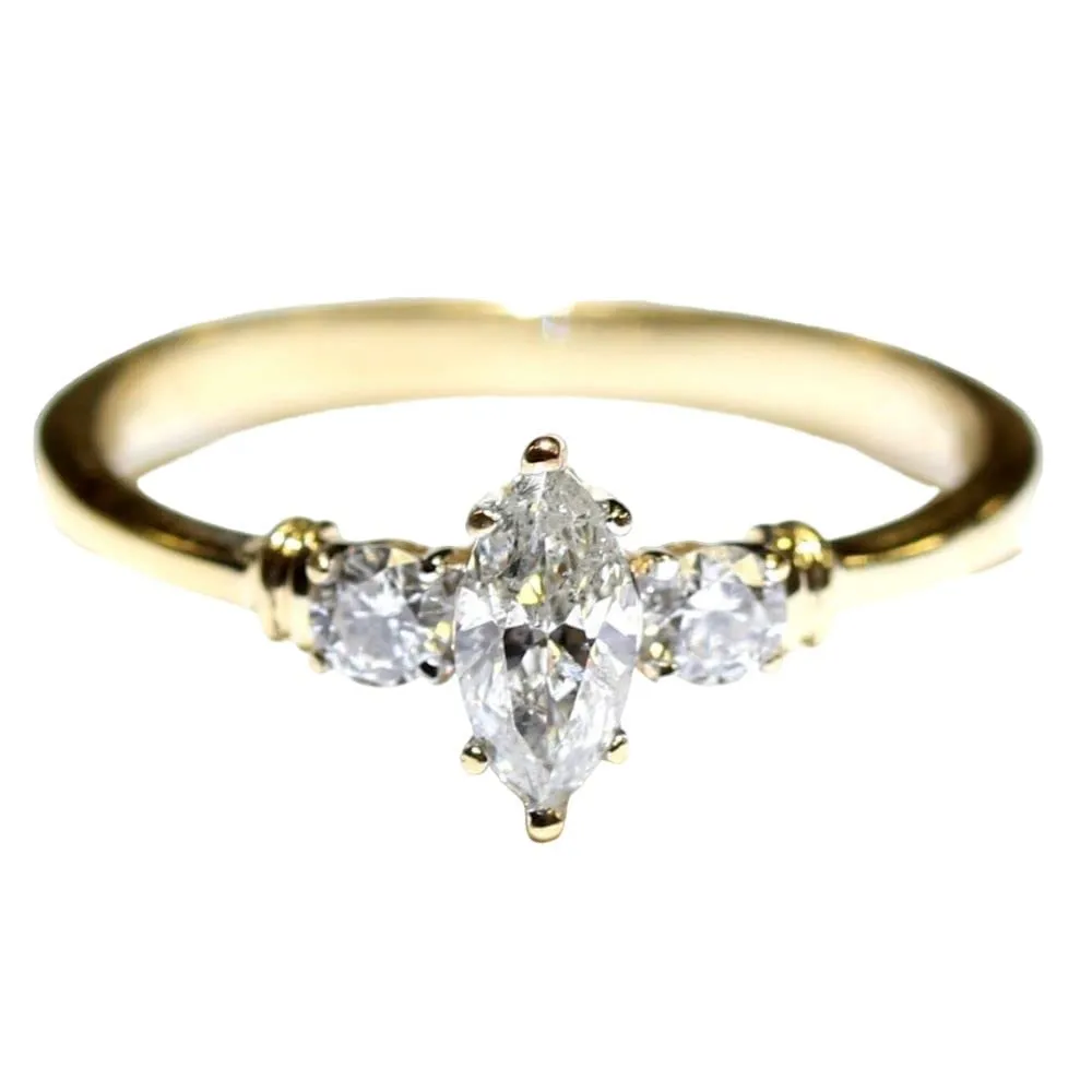 SilverDia .50 Ct Marquise Cut Diamond Solitaire Engagement Rings For Women 14k Yellow Gold Finish Solid 925 Sterling Silver Handmade Matching Anniversary Promise Gorgeous Ring Gift For Her