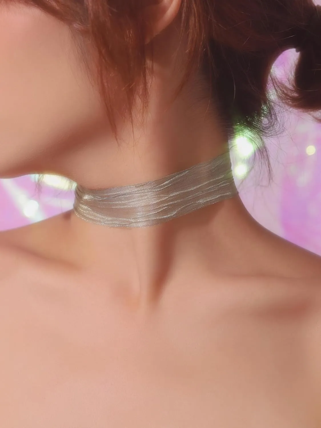 Simple Minimal Chiffon Sheer Choker Everyday Essential Necklaces Aesthetic Jewelry Accessories Gifts for Women