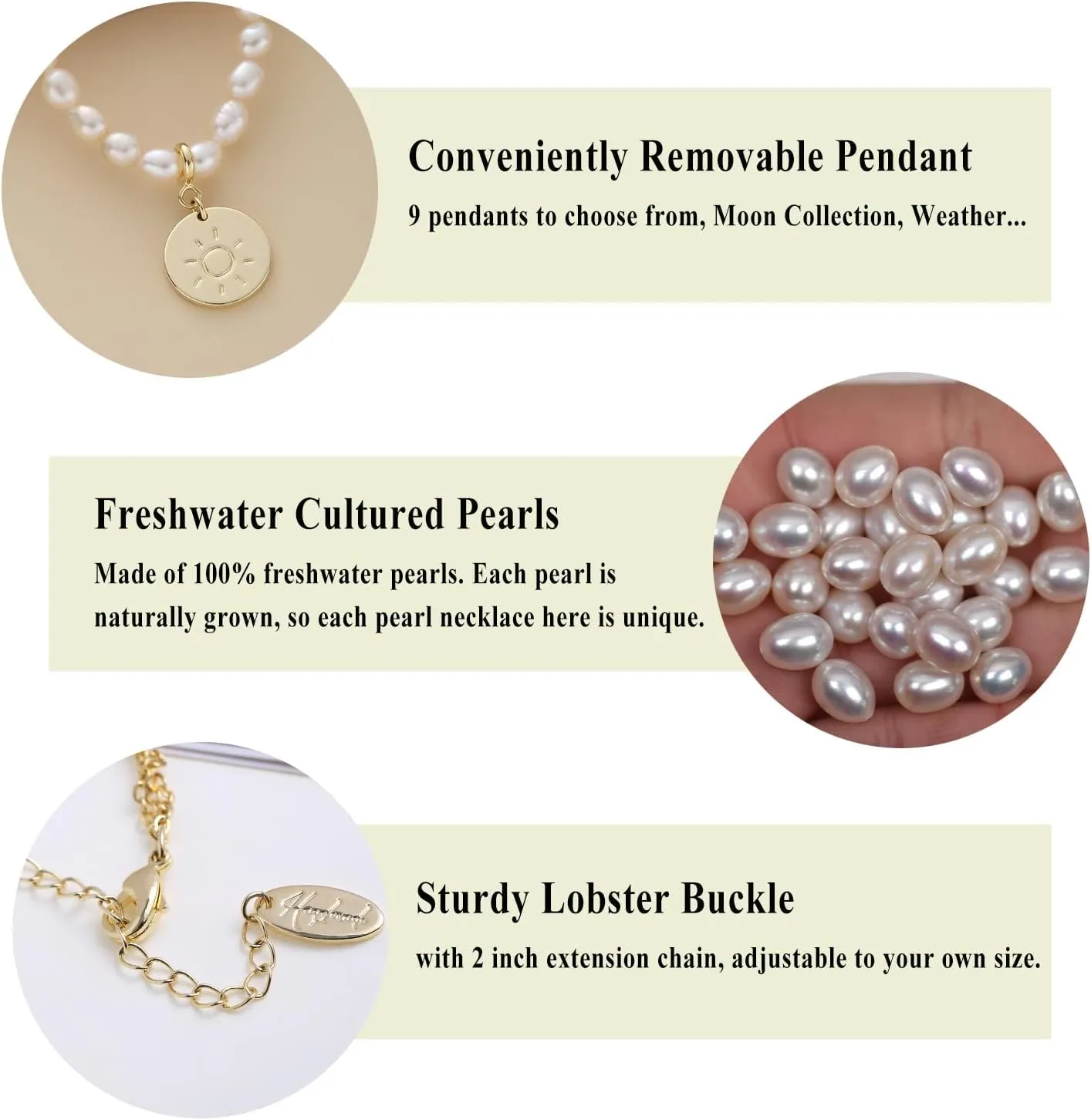 S.J JEWELRY Freshwater Pearl Necklace for Women 5mm Dainty Pearl Choker Necklaces 14K Gold Plated Rainbow Moon Pendant
