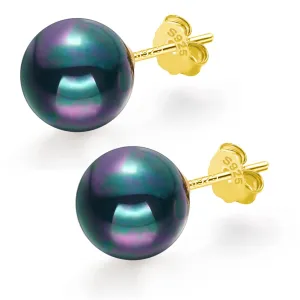 SmileBelle Black Pearl Earrings for Women, 18k Gold Sterling Silver Post Earrings for Sensitive Ears as Crystal Stud Earrings, Black Pearl Stud Earrings, 8mm Handmade Stud Earrings Jewelry