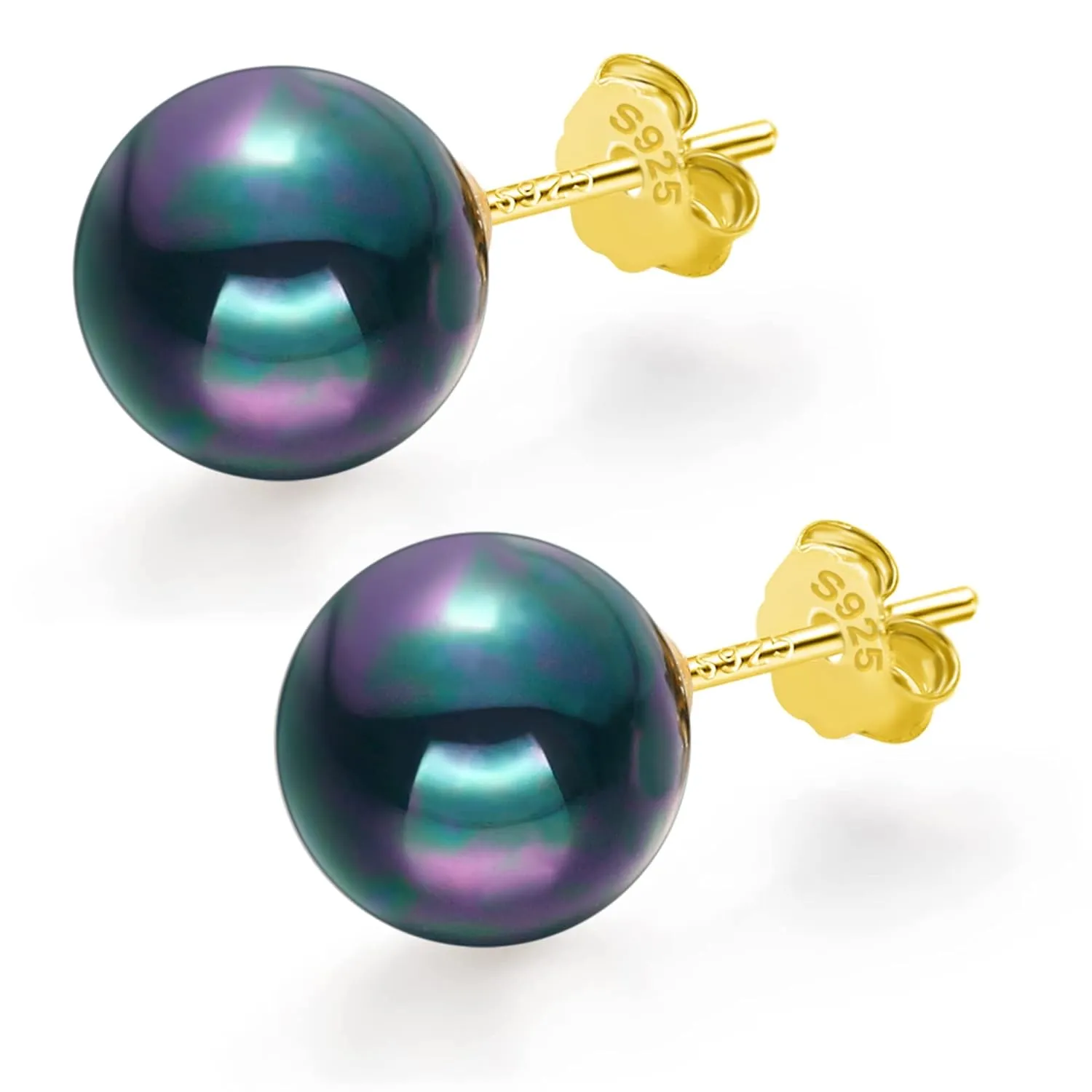 SmileBelle Black Pearl Earrings for Women, 18k Gold Sterling Silver Post Earrings for Sensitive Ears as Crystal Stud Earrings, Black Pearl Stud Earrings, 8mm Handmade Stud Earrings Jewelry