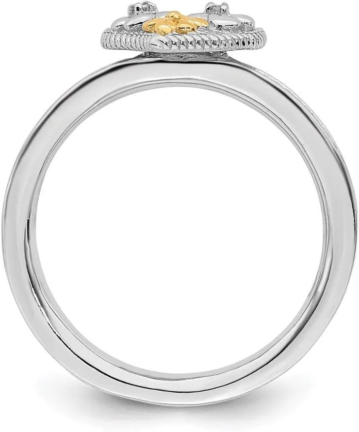 Solid 925 Sterling Silver and 14k Yellow Gold Stackable Diamond Heart Ring Eternity Band (.01 cttw.)