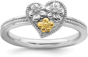 Solid 925 Sterling Silver and 14k Yellow Gold Stackable Diamond Heart Ring Eternity Band (.01 cttw.)