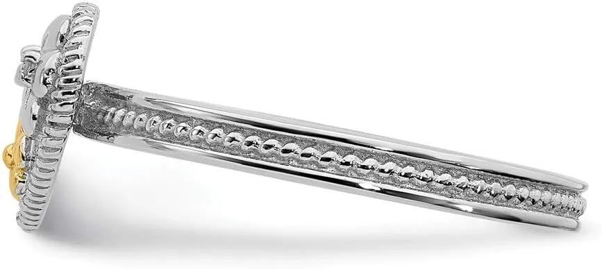 Solid 925 Sterling Silver and 14k Yellow Gold Stackable Diamond Heart Ring Eternity Band (.01 cttw.)