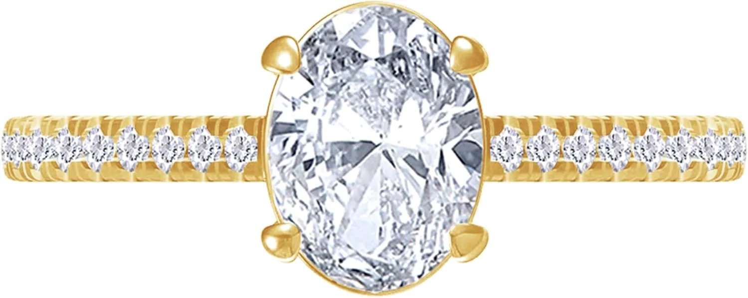 Solitaire Engagement Rings, Center 8X6MM Oval Cut Moissanite Diamond Rings For Women In 14k Gold Over Sterling Silver Jewelry Gifts For Her, Stackable Promise Rings (1.50 Ctw)