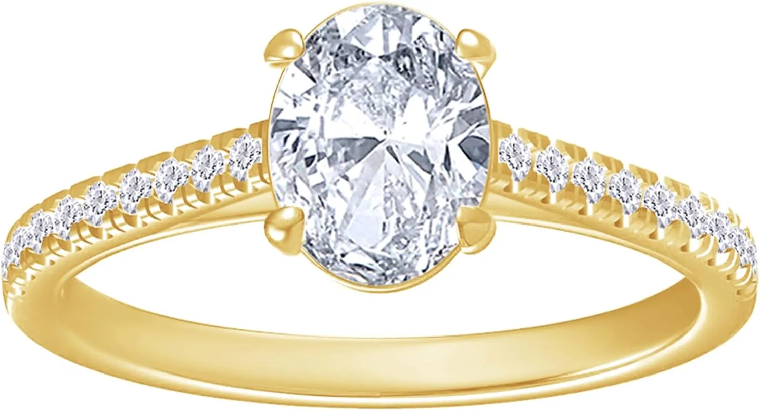 Solitaire Engagement Rings, Center 8X6MM Oval Cut Moissanite Diamond Rings For Women In 14k Gold Over Sterling Silver Jewelry Gifts For Her, Stackable Promise Rings (1.50 Ctw)