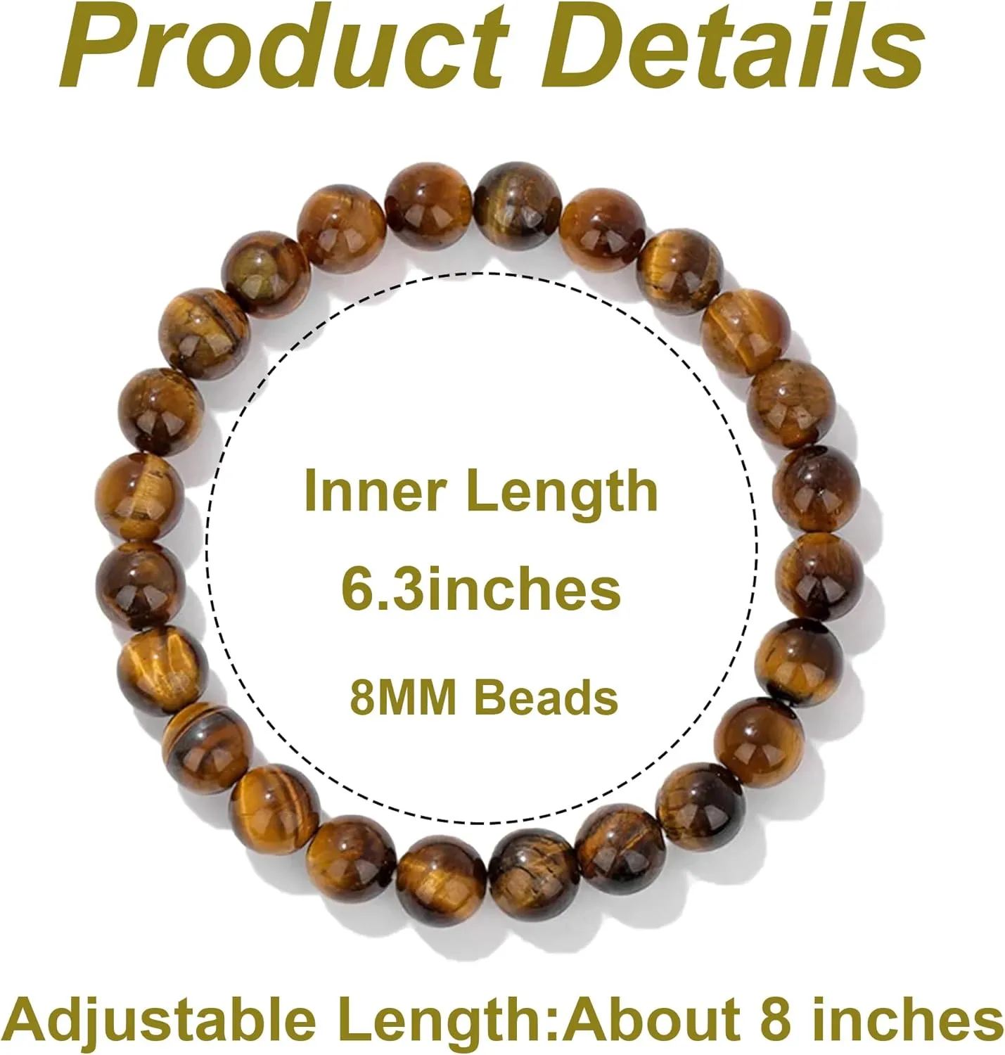 SONNYX 1PCS Crystal Stone Bracelets for Women Men Semi-Precious Gemstone Bracelets 8mm Round Beads Stretch Beaded Bracelet Jewelry