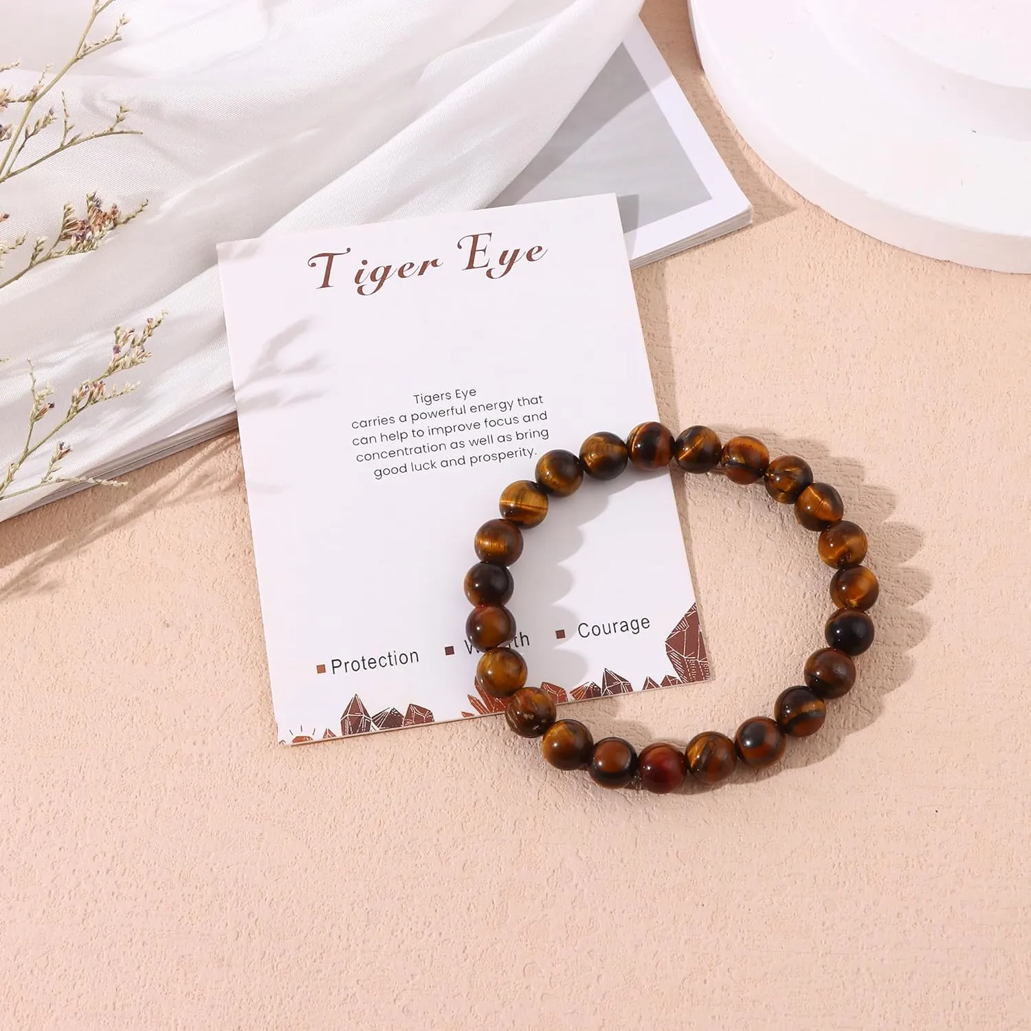 SONNYX 1PCS Crystal Stone Bracelets for Women Men Semi-Precious Gemstone Bracelets 8mm Round Beads Stretch Beaded Bracelet Jewelry