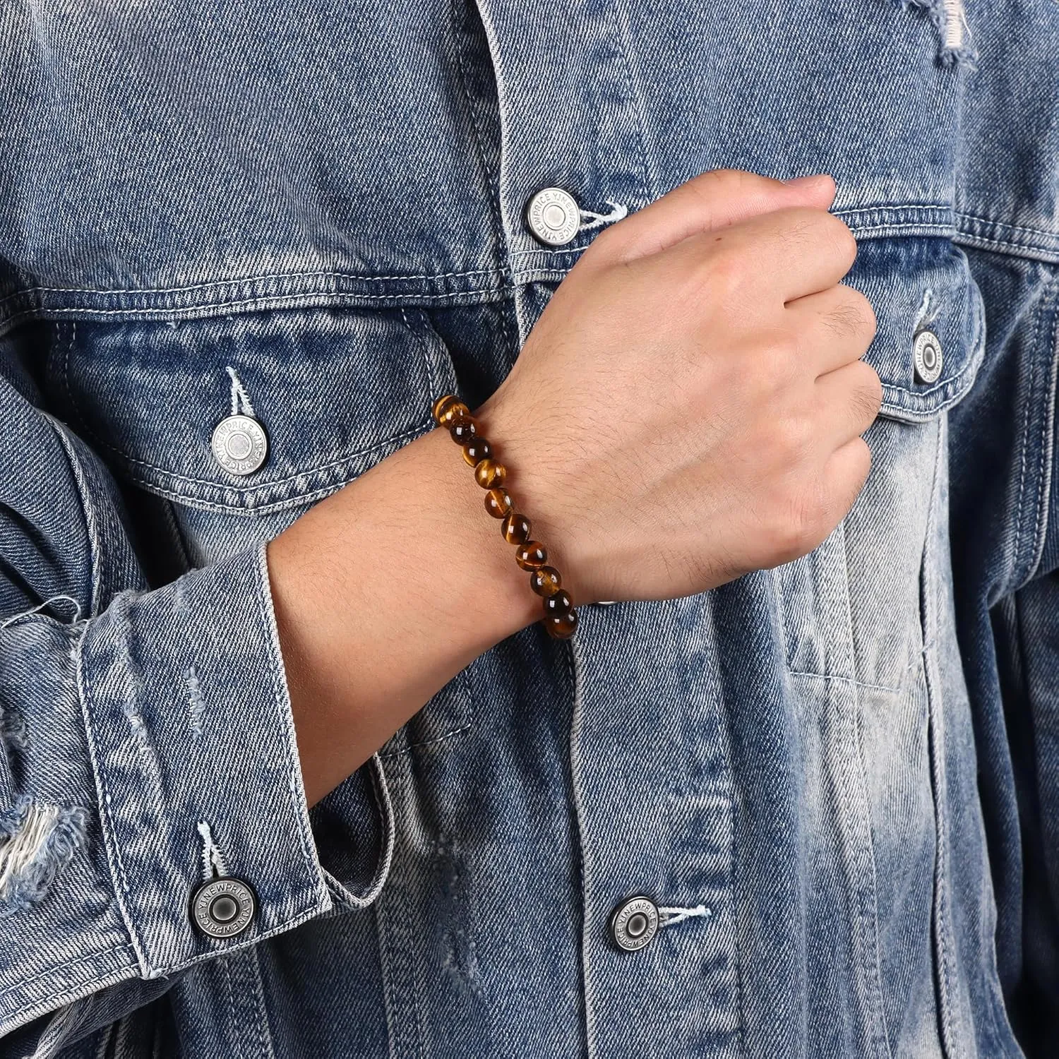 SONNYX 1PCS Crystal Stone Bracelets for Women Men Semi-Precious Gemstone Bracelets 8mm Round Beads Stretch Beaded Bracelet Jewelry