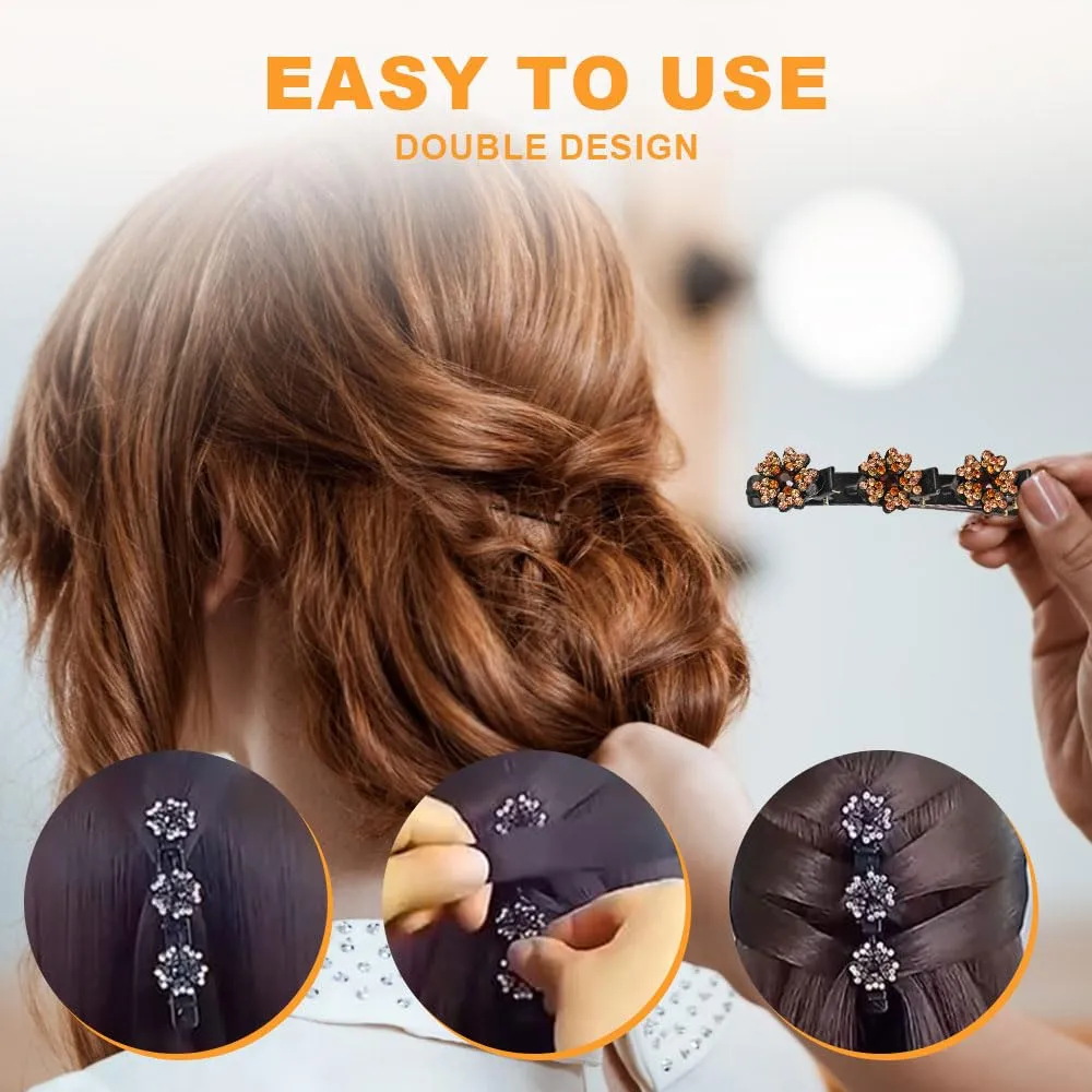 Sparkling Crystal Stone Braided Hair Clips, 2025 New Sparkling Shape Ladies Braided Hair Clip, Short Hair Clip Duckbill Clip, Ladies Girls Crystal Stone Hair Accessories (Flower-A)