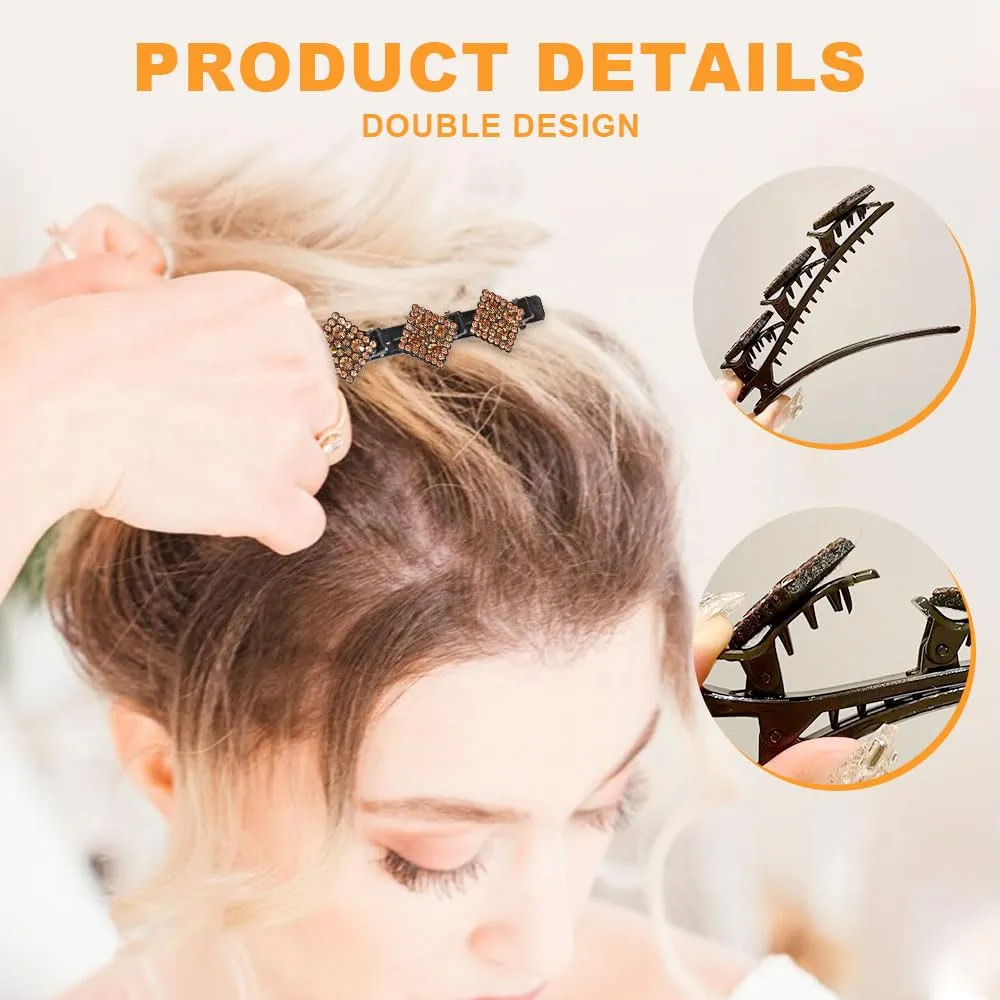 Sparkling Crystal Stone Braided Hair Clips, 2025 New Sparkling Shape Ladies Braided Hair Clip, Short Hair Clip Duckbill Clip, Ladies Girls Crystal Stone Hair Accessories (Flower-A)
