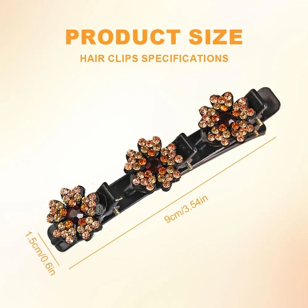 Sparkling Crystal Stone Braided Hair Clips, 2025 New Sparkling Shape Ladies Braided Hair Clip, Short Hair Clip Duckbill Clip, Ladies Girls Crystal Stone Hair Accessories (Flower-A)