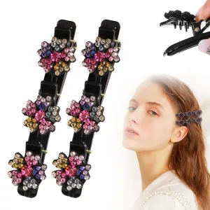 Sparkling Crystal Stone Braided Hair Clips, 2025 New Sparkling Shape Ladies Braided Hair Clip, Short Hair Clip Duckbill Clip, Ladies Girls Crystal Stone Hair Accessories (Flower-A)