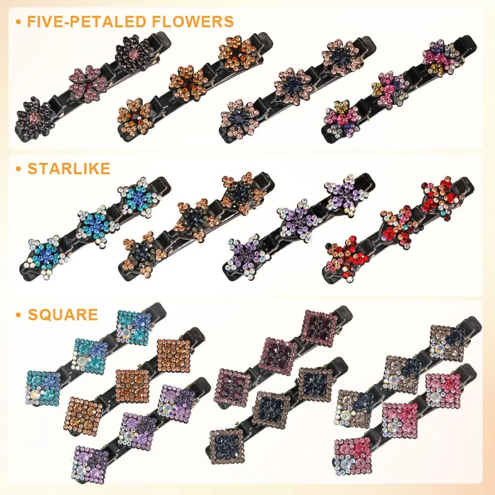 Sparkling Crystal Stone Braided Hair Clips, 2025 New Sparkling Shape Ladies Braided Hair Clip, Short Hair Clip Duckbill Clip, Ladies Girls Crystal Stone Hair Accessories (Flower-A)