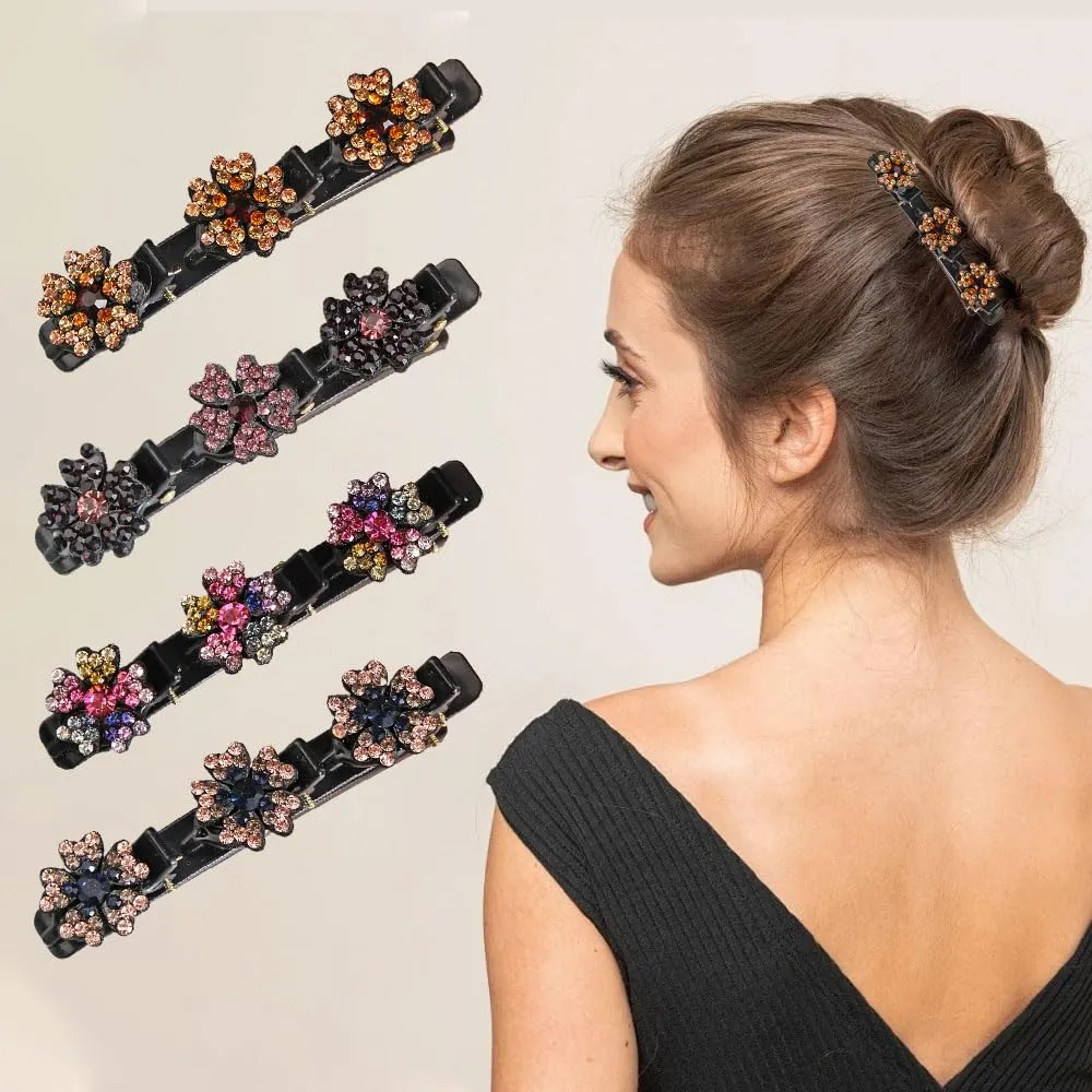 Sparkling Crystal Stone Braided Hair Clips, 2025 New Sparkling Shape Ladies Braided Hair Clip, Short Hair Clip Duckbill Clip, Ladies Girls Crystal Stone Hair Accessories (Flower-A)
