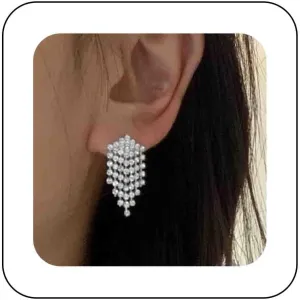 Sparkly Crystal Tassel Drop Earrings Rhinestone Chandeliers Earrings Cz Paved Tassel Earrings Gold Rhinestone Chain Dangle Earrings Wedding Jewelry for Women